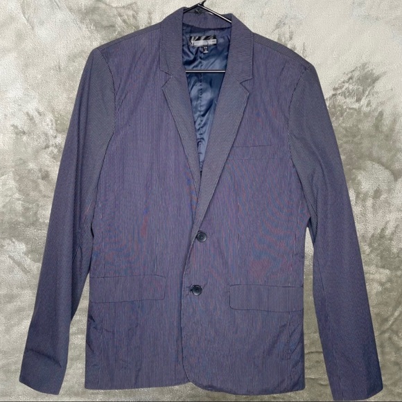 F21 Men’s Heavyweight Blue w/ Pinstripes Blazer Size Medium fits size 37-40R - Picture 1 of 9